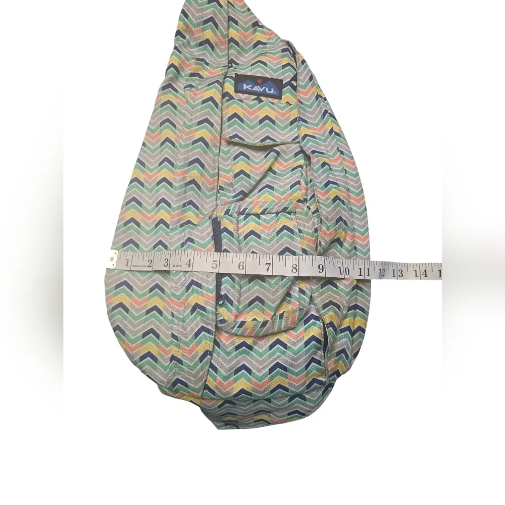 KAVU Rope Bag Sling Pack Chevron Geometric Blue Yellow Orange